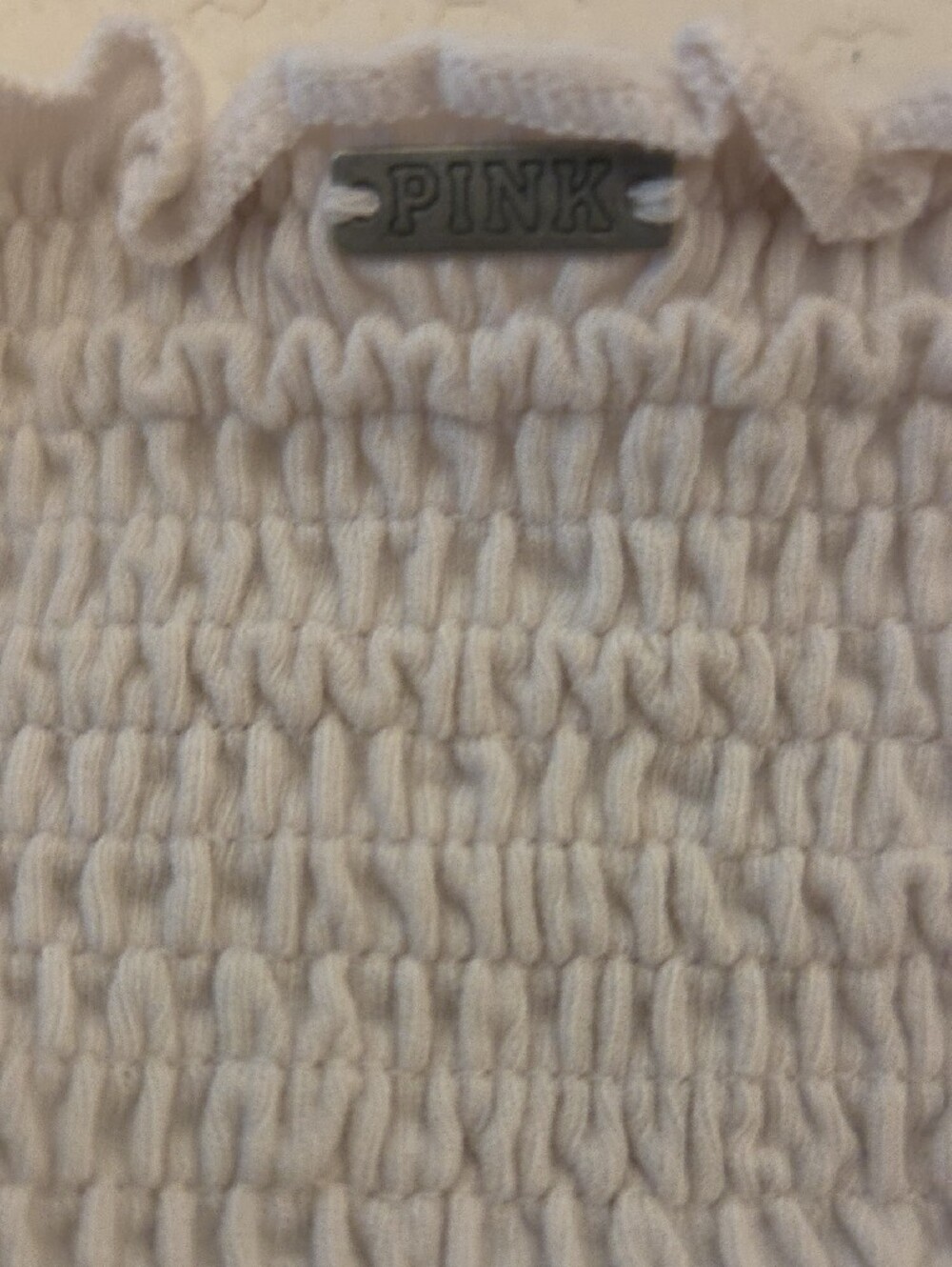 PINK Victoria's Secret White Smocked Tube Top with Ruffle Trim - Picture 2 of 4